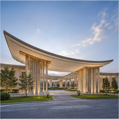 Contemporary memorial park entrance